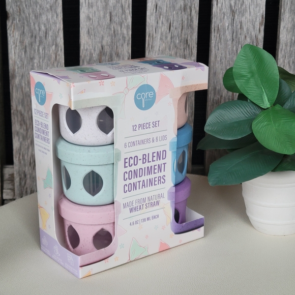 Core Eco-Blend Wheat Straw Round Pastel Condiment Containers Set Of 6 - Picture 3 of 5